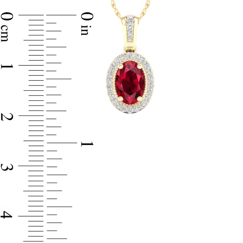 Main Image 2 of Oval Ruby and 0.08 CT. T.W. Diamond Frame Pendant in 10K Gold