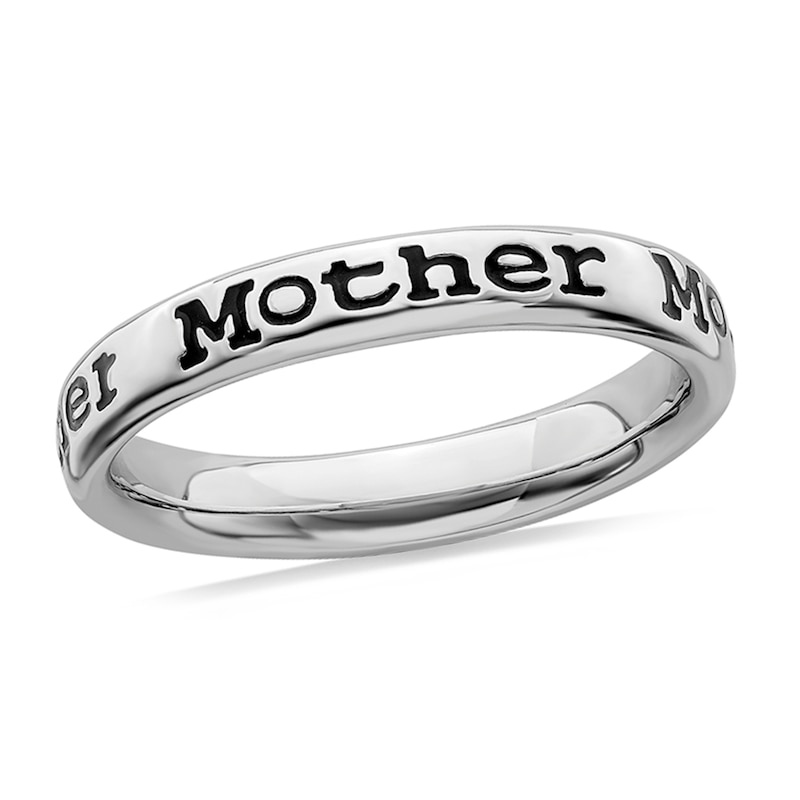 Main Image 1 of Stackable Expressions™ 3.5mm Black Enamel "Mother" Ring in Sterling Silver