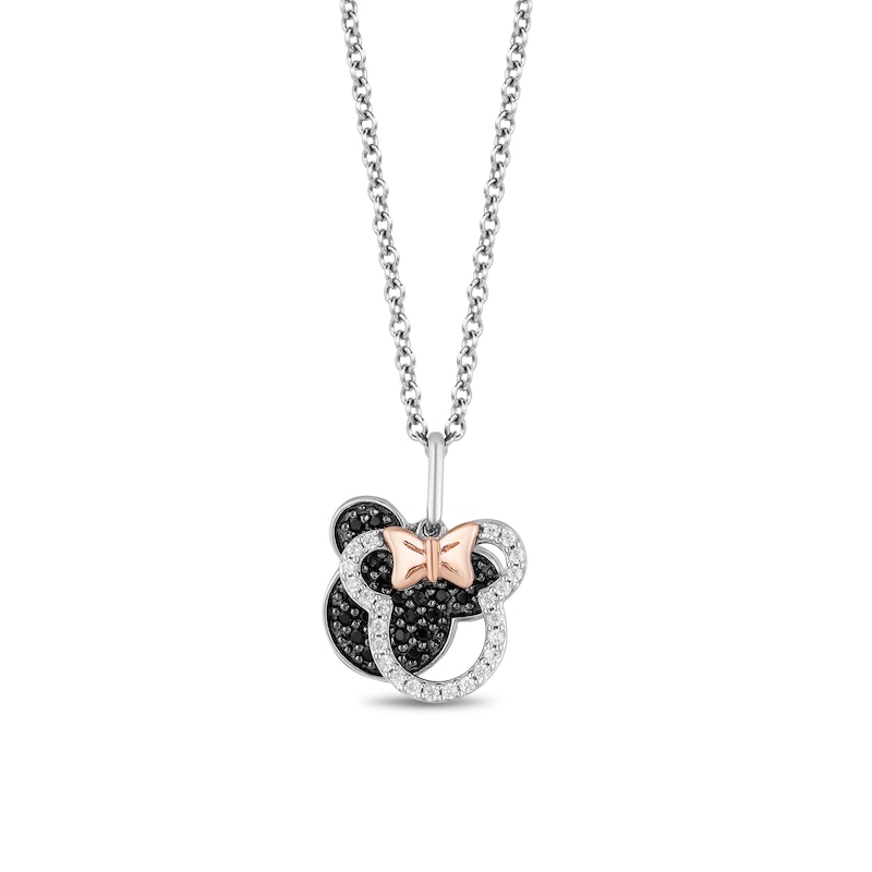 Mickey Mouse & Minnie Mouse 0.23 CT. T.W. Enhanced Black and White Diamond Pendant in Sterling Silver and 10K Gold - 19"|Peoples Jewellers