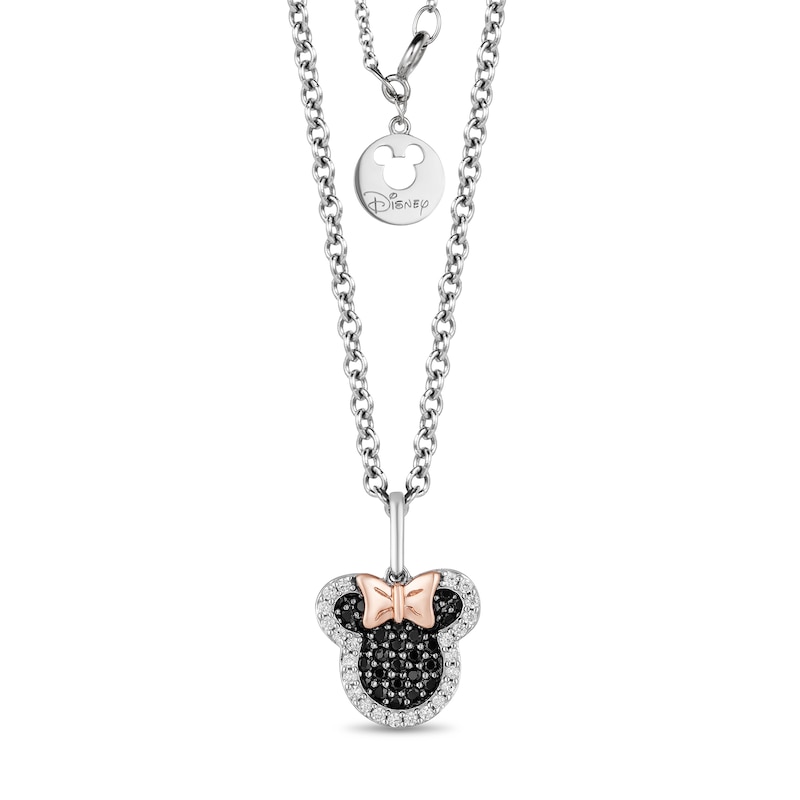 Mickey Mouse & Minnie Mouse 0.23 CT. T.W. Enhanced Black and White Diamond Pendant in Sterling Silver and 10K Gold - 19"