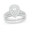 Thumbnail Image 0 of 0.69 CT. T.W. Pear-Shaped Diamond Double Frame Bridal Set in 14K White Gold