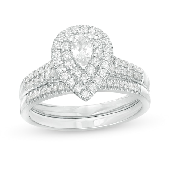 0.69 CT. T.w. Pear-Shaped Diamond Double Frame Bridal Set in 14K White