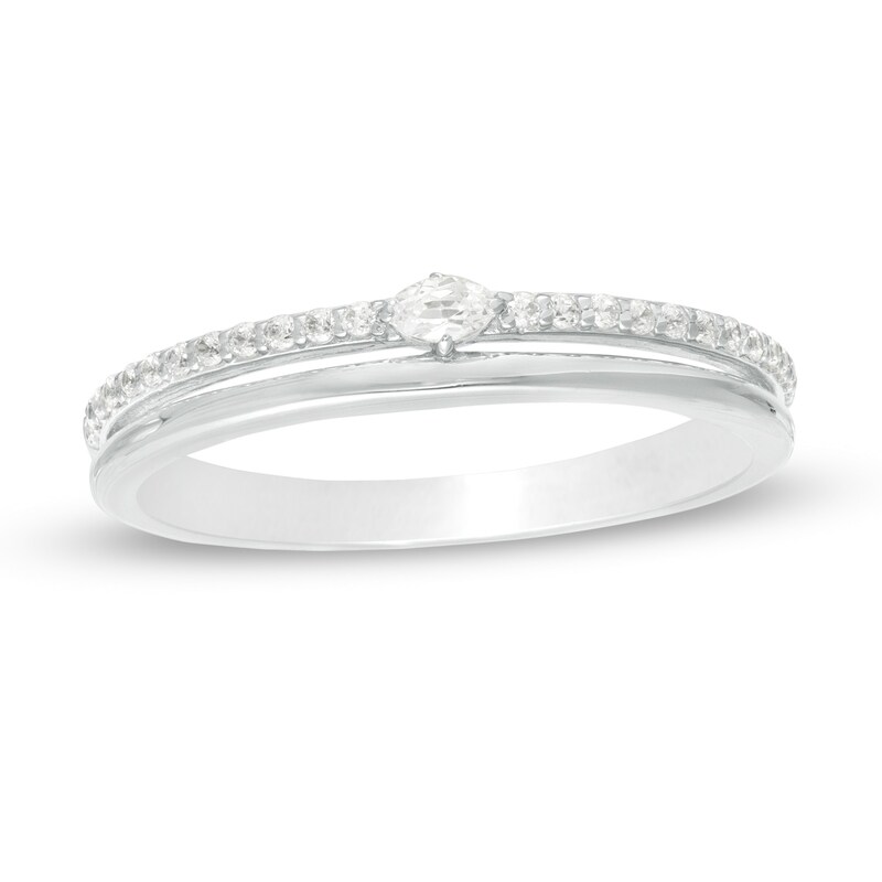 Main Image 1 of 0.18 CT. T.W. Oval Diamond Double Row Anniversary Band in 14K White Gold