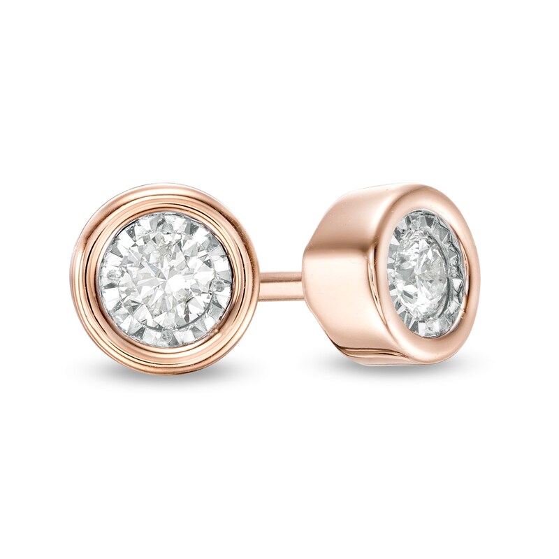 Main Image 1 of 0.10 CT. T.W. Diamond Solitaire Stud Earrings in 10K Rose Gold