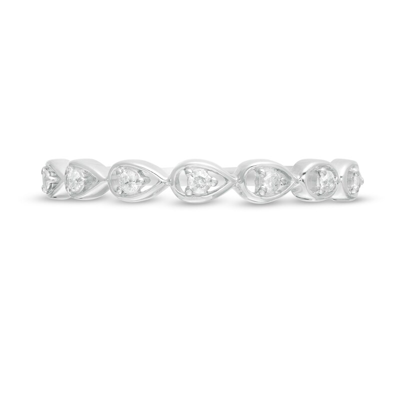 Main Image 4 of 0.06 CT. T.W. Diamond Five Stone Sideways Teardrop Frame Wedding Band in 10K Gold
