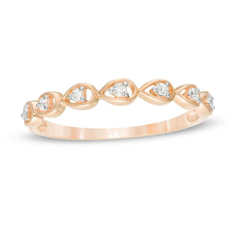 Main Image 1 of 0.06 CT. T.W. Diamond Five Stone Sideways Teardrop Frame Wedding Band in 10K Rose Gold