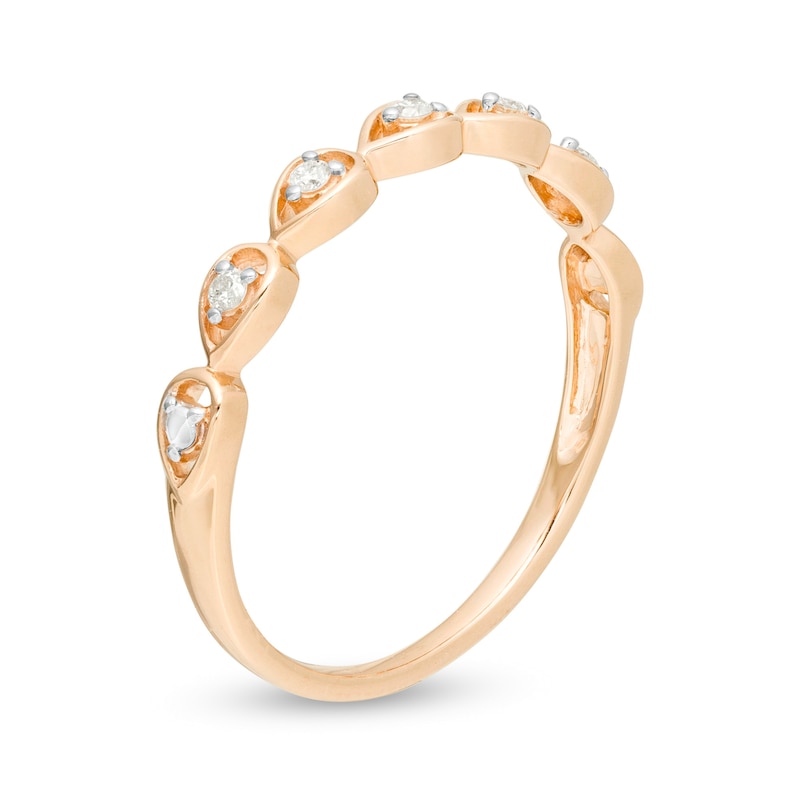 Main Image 3 of 0.06 CT. T.W. Diamond Five Stone Sideways Teardrop Frame Wedding Band in 10K Rose Gold