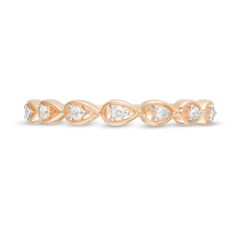 Main Image 4 of 0.06 CT. T.W. Diamond Five Stone Sideways Teardrop Frame Wedding Band in 10K Rose Gold