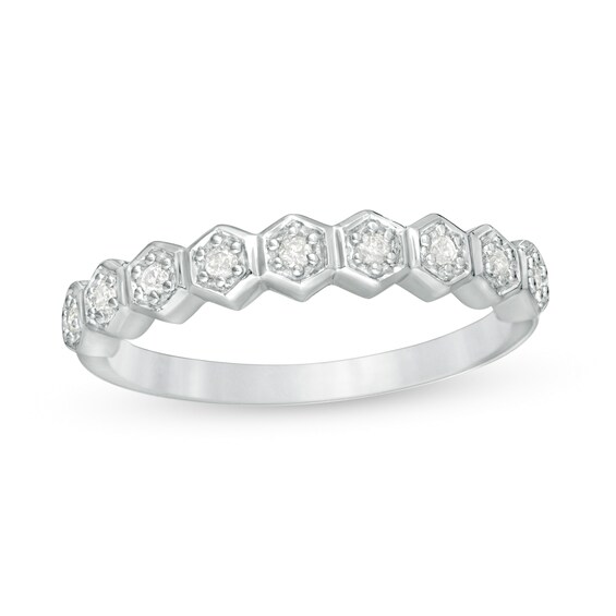 0.09 CT. T.W. Diamond Hexagon Frame Wedding Band in 10K White Gold