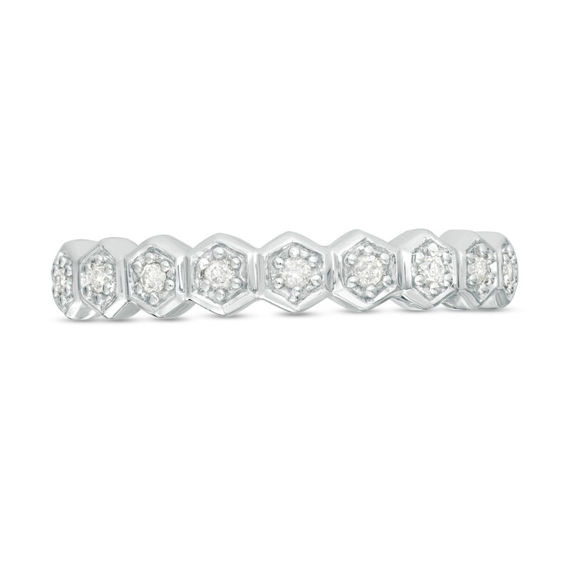 0.09 CT. T.W. Diamond Hexagon Frame Wedding Band in 10K White Gold