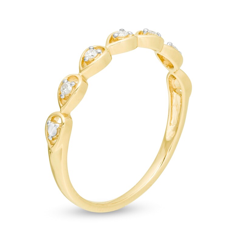 Main Image 3 of 0.06 CT. T.W. Diamond Five Stone Sideways Teardrop Frame Wedding Band in 10K Gold