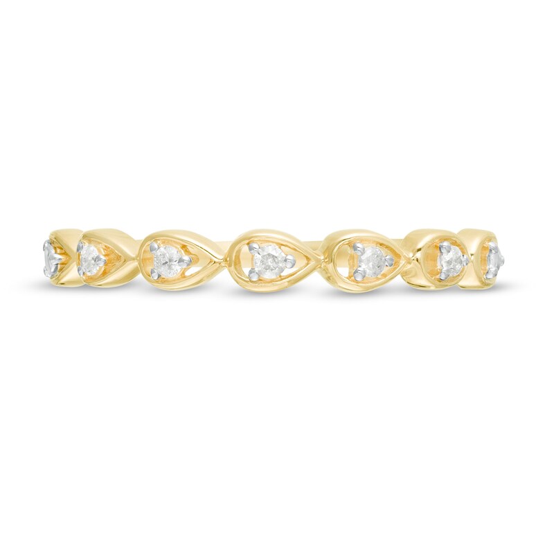 Main Image 4 of 0.06 CT. T.W. Diamond Five Stone Sideways Teardrop Frame Wedding Band in 10K Gold