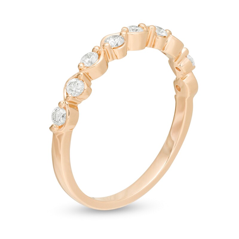 Main Image 3 of 0.30 CT. T.W. Diamond Wavy Ribbon Wedding Band in 10K Rose Gold
