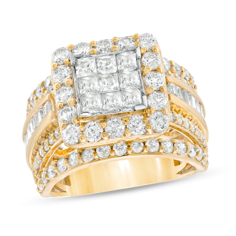 3.00 CT. T.W. Princess-Cut Composite Diamond Frame Multi-Row Engagement Ring in 10K Gold