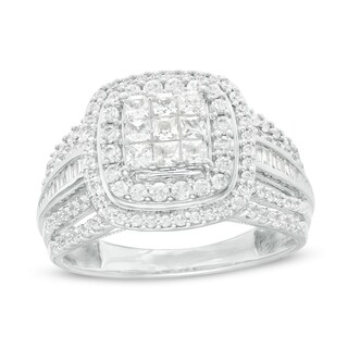 1.00 CT. T.W. Princess-Cut Composite Diamond Double Frame Multi-Row Engagement Ring in 10K White Gold