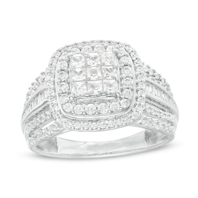 1.00 CT. T.W. Princess-Cut Composite Diamond Double Frame Multi-Row Engagement Ring in 10K White Gold