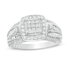 Thumbnail Image 1 of 0.50 CT. T.W. Princess-Cut Composite Diamond Frame Multi-Row Vintage-Style Engagement Ring in 10K White Gold