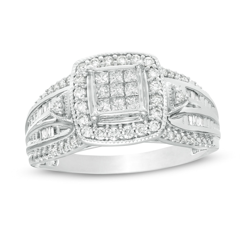 0.50 CT. T.W. Princess-Cut Composite Diamond Frame Multi-Row Vintage-Style Engagement Ring in 10K White Gold|Peoples Jewellers