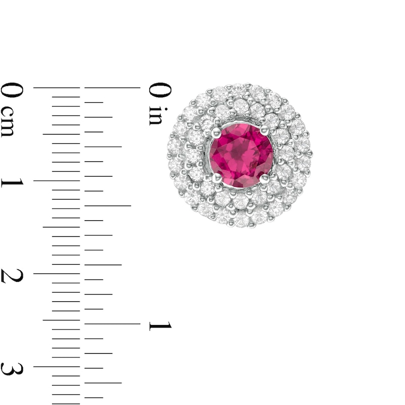 5.0mm Lab-Created Ruby and White Sapphire Double Frame Stud Earrings in Sterling Silver