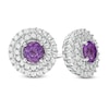 Thumbnail Image 0 of 5.0mm Amethyst and Lab-Created White Sapphire Double Frame Stud Earrings in Sterling Silver