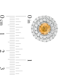 5.0mm Citrine and Lab-Created White Sapphire Double Frame Stud Earrings in Sterling Silver