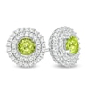 Thumbnail Image 0 of 5.0mm Peridot and Lab-Created White Sapphire Double Frame Stud Earrings in Sterling Silver
