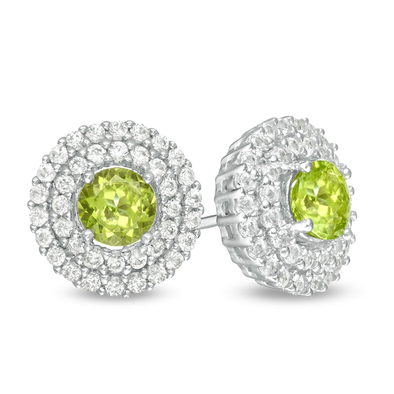 5.0mm Peridot and Lab-Created White Sapphire Double Frame Stud Earrings in Sterling Silver|Peoples Jewellers