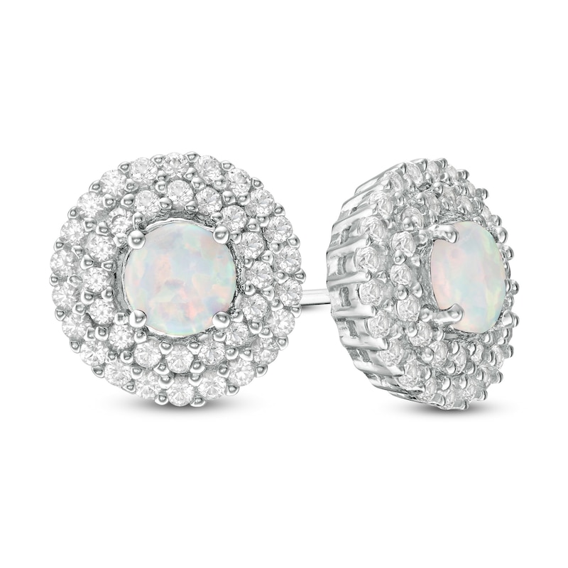 Main Image 1 of 5.0mm Lab-Created Opal and White Sapphire Double Frame Stud Earrings in Sterling Silver