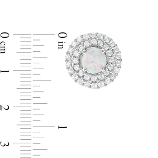 5.0mm Lab-Created Opal and White Sapphire Double Frame Stud Earrings in Sterling Silver