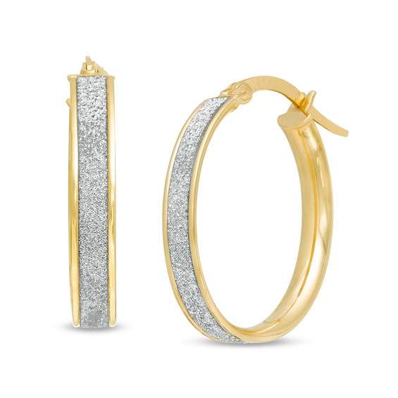 Italian Gold Glitter Enamel Oval Hoop Earrings in 14K Gold