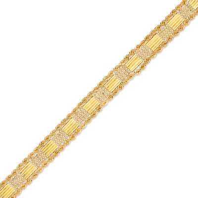 Bar and Beaded Link Rope Chain Border Bracelet in 10K Gold - 7.5"