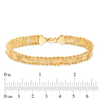Bar and Beaded Link Rope Chain Border Bracelet in 10K Gold - 7.5"