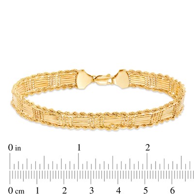 Bar and Beaded Link Rope Chain Border Bracelet in 10K Gold - 7.5"