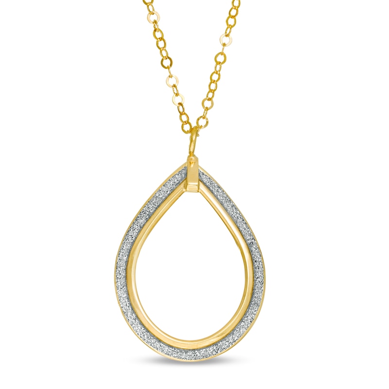 Italian Gold Glitter Enamel Open Teardrop Pendant in 14K Gold|Peoples Jewellers