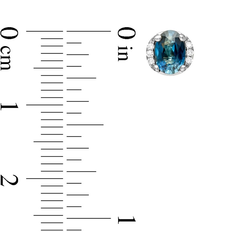 Main Image 3 of Oval Blue Sapphire and 0.04 CT. T.W. Diamond Collar Stud Earrings in 10K Gold