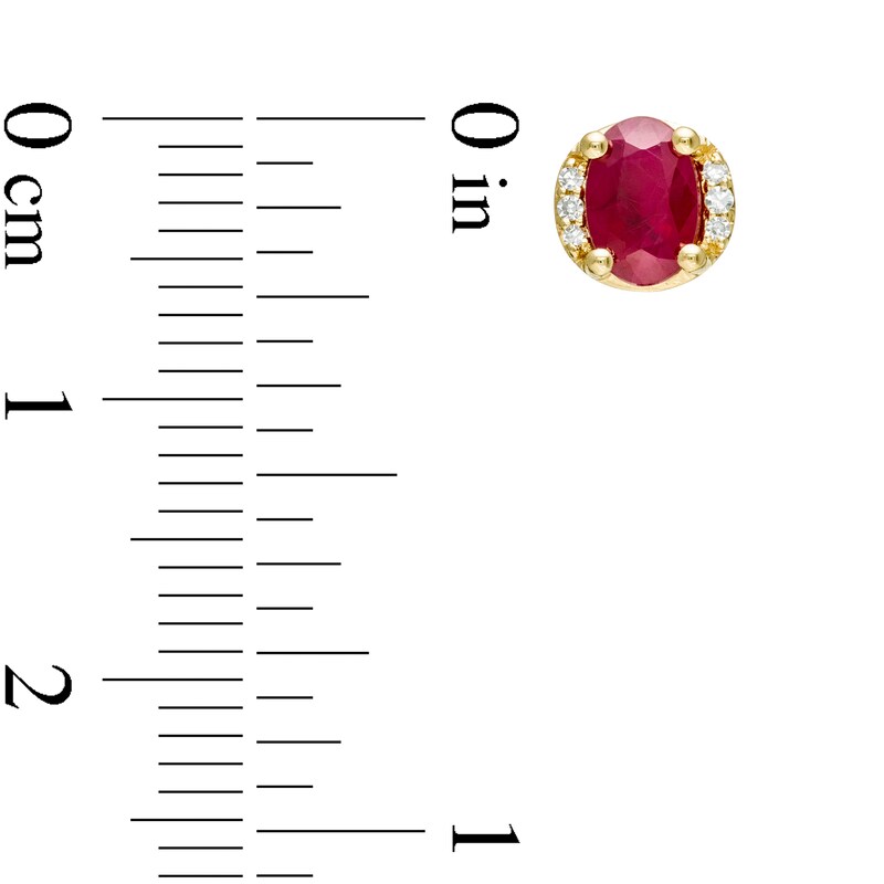 Main Image 3 of Oval Ruby and 0.04 CT. T.W. Diamond Collar Stud Earrings in 10K Gold