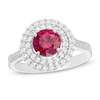 Thumbnail Image 0 of 6.5mm Lab-Created Ruby and White Sapphire Double Frame Ring in Sterling Silver
