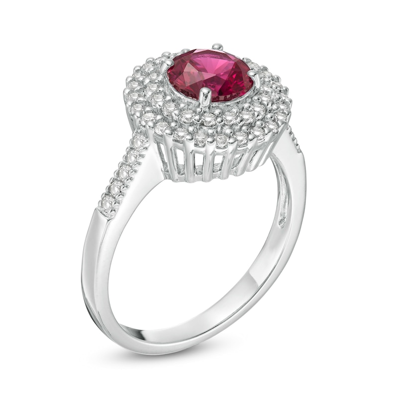 6.5mm Lab-Created Ruby and White Sapphire Double Frame Ring in Sterling Silver