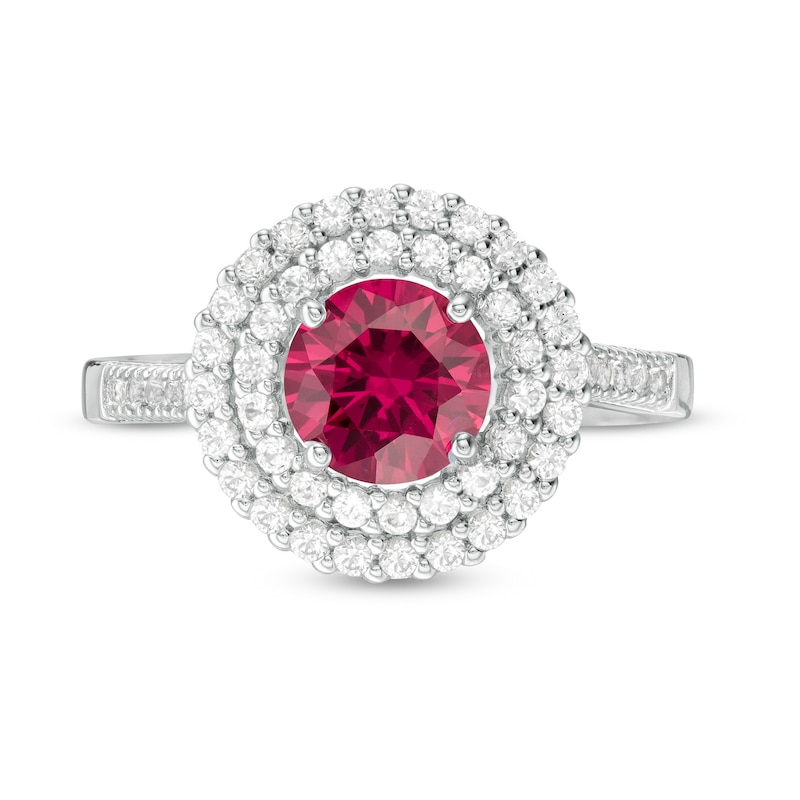 6.5mm Lab-Created Ruby and White Sapphire Double Frame Ring in Sterling Silver