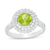 Thumbnail Image 0 of 6.5mm Peridot and Lab-Created White Sapphire Double Frame Ring in Sterling Silver