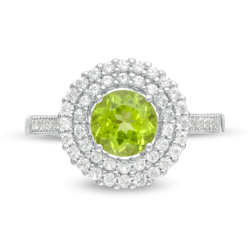 6.5mm Peridot and Lab-Created White Sapphire Double Frame Ring in Sterling Silver