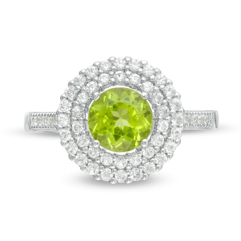 6.5mm Peridot and Lab-Created White Sapphire Double Frame Ring in Sterling Silver