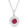 6.5mm Lab-Created Ruby and White Sapphire Double Frame Pendant in Sterling Silver