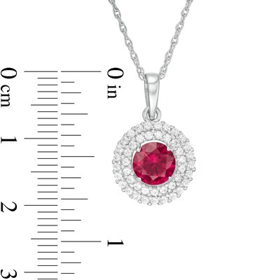 6.5mm Lab-Created Ruby and White Sapphire Double Frame Pendant in Sterling Silver
