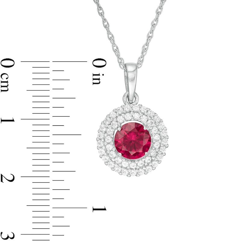 6.5mm Lab-Created Ruby and White Sapphire Double Frame Pendant in Sterling Silver