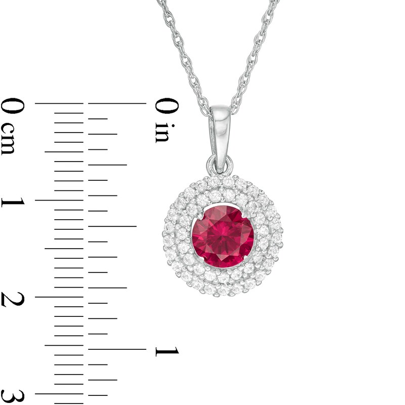 Main Image 3 of 6.5mm Lab-Created Ruby and White Sapphire Double Frame Pendant in Sterling Silver