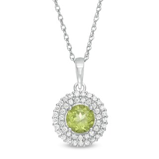 6.5mm Peridot and Lab-Created White Sapphire Double Frame Pendant in Sterling Silver