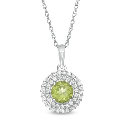 6.5mm Peridot and Lab-Created White Sapphire Double Frame Pendant in Sterling Silver