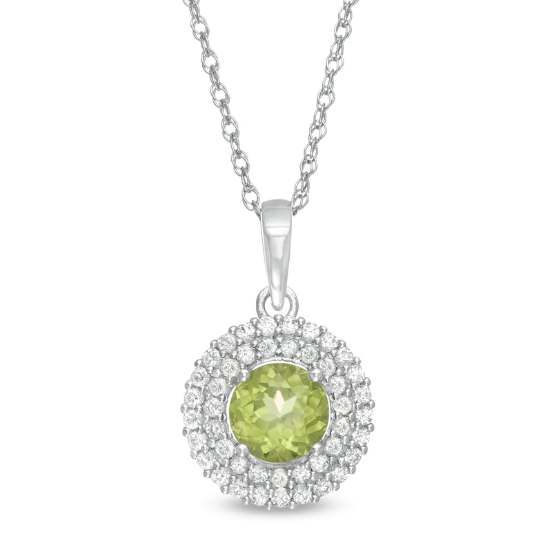 6.5mm Peridot and Lab-Created White Sapphire Double Frame Pendant in Sterling Silver