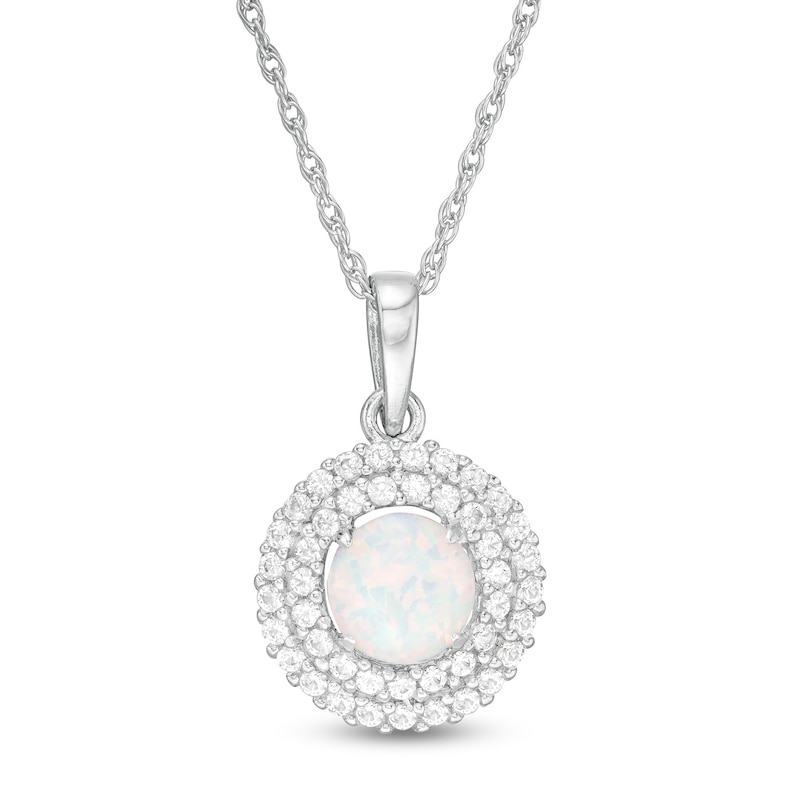 6.5mm Lab-Created Opal and White Sapphire Double Frame Pendant in Sterling Silver